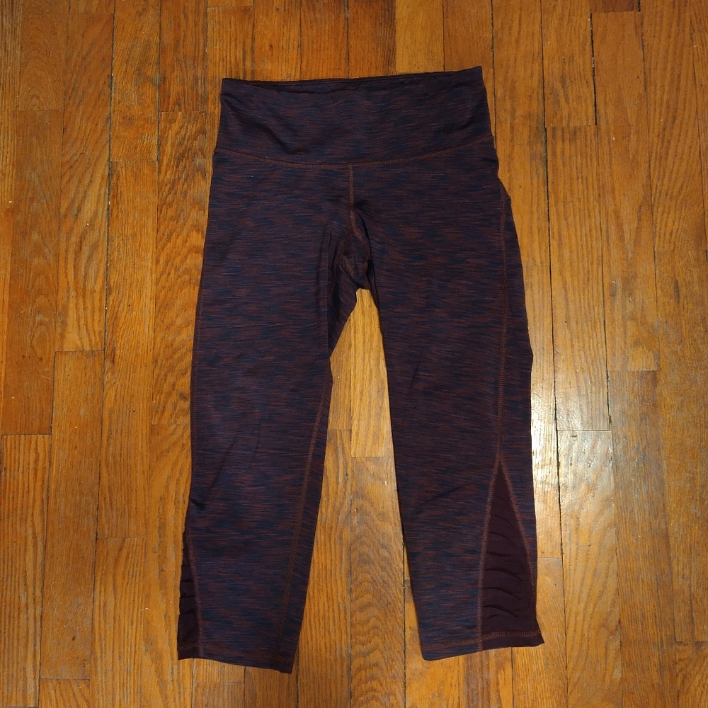 Champion Maroon and Blue Striped 3/4 Length Leggings with Mesh Side